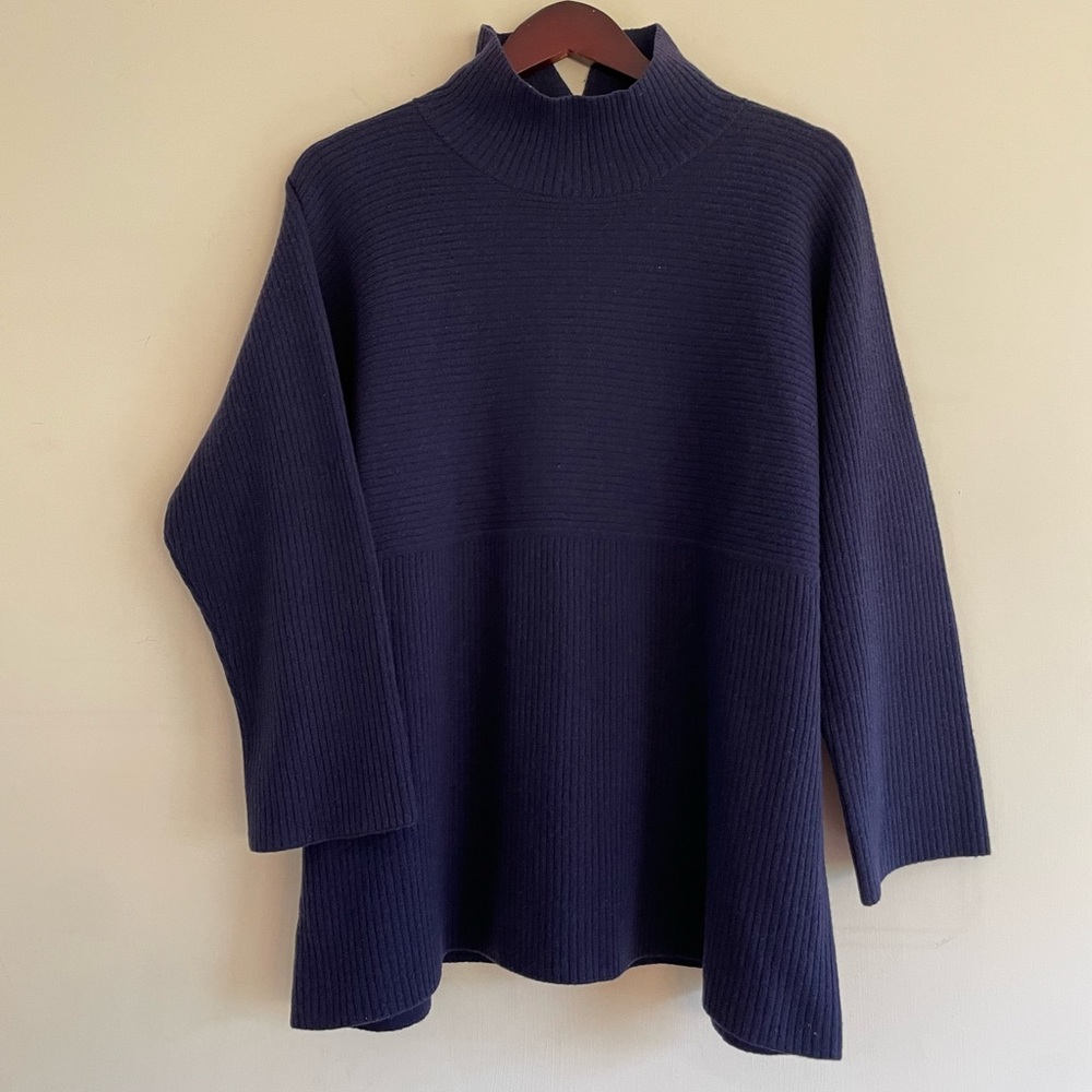 Classic Navy Ribbed Mock Neck Sweater